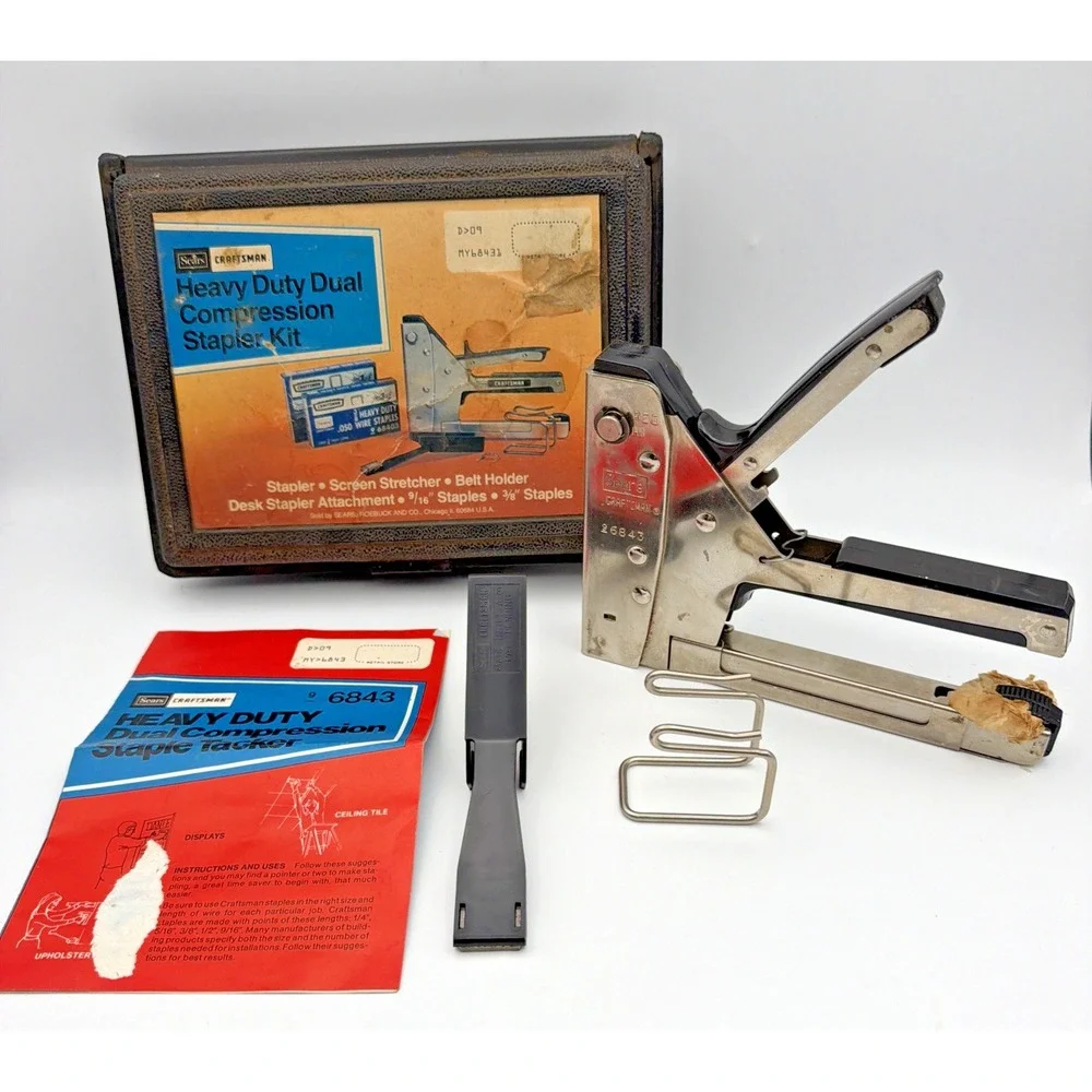 Vintage 70s Sears Craftsman Heavy Duty Dual Compression Stapler Kit 96843 Works!